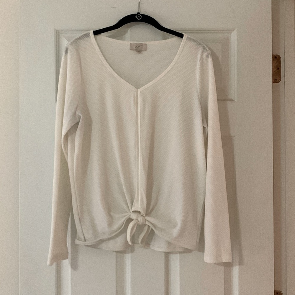 Loft Outlet Waffle Knit Tie Front Top Sz M
